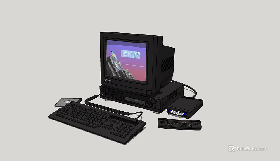 Vintage Computer System With Monitor Keyboard And Floppy Disk Drive 3d model 