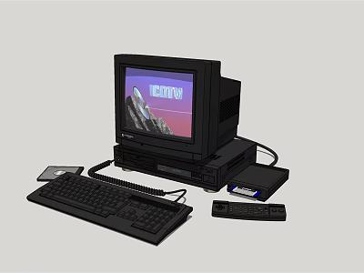 Vintage Computer System With Monitor Keyboard And Floppy Disk Drive 3d model