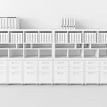 White Office Bookshelf With Open Shelves Blue Black Folders And Drawers