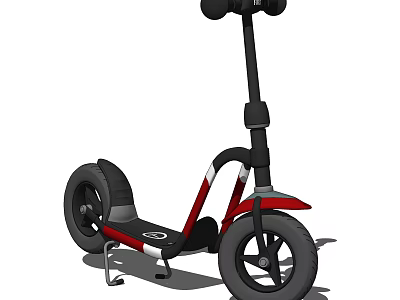 Stylish Kids Scooter With Black Red Frame Two Wheels And Handlebar 3d model