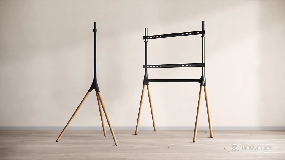 Modern Black Iron Decorative Structure With Wooden Tripod Legs For Home Interior 3d model 