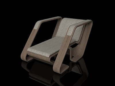 Modern Leisure Chair with Wooden Frame and Woven Fabric Cushion Contemporary Design 3d model