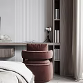 Modern Minimalist Bedroom Interior With Wooden Slat Accent Wall And Glass Wardrobe
