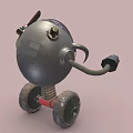 Metallic Mechanical Robot Character With Sphere Body Chainsaw Arm And Spring Wheels 3d model