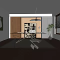 Modern Study Desk Carpet Bookcase Chandelier 3d model