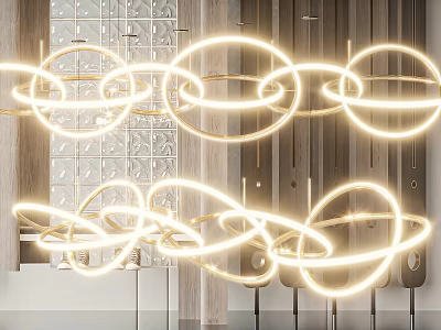 Modern Layered Circular Ring Pendant Lights With Glowing LED In Contemporary Interior Space 3d model