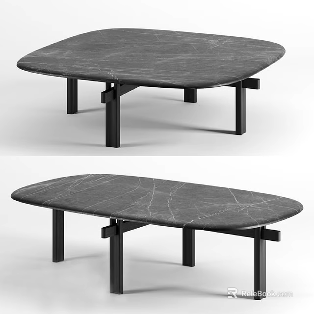 Modern Side Table With Sleek Marble Top And Black Metal Frame Design 3d model