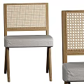 Modern Dining Chairs With Woven Rattan Backrest Gray Upholstered Seat And Wooden Legs
