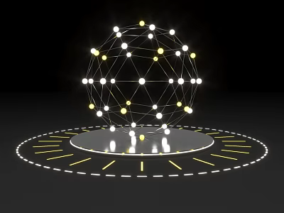 Abstract Spherical Structure With Illuminated White And Yellow Dots On Circular Base With Light Lines 3d model