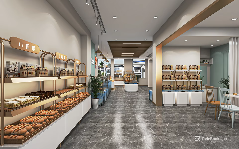 Bright Spacious Dessert Shop Interior With Bakery Displays Pastry Shelves And Tile Floors 3d model 