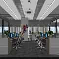 Modern Public Office Space Interior With Open Workstations Computers Green Plants And Lighting 3d model