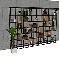 Black Metal Frame Bookcase With Multiple Shelves Plants Books And Decorations Against Gray Wall