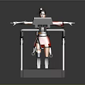 Doll Standing On Fitness Treadmill With Red Outfit And Brown Hair