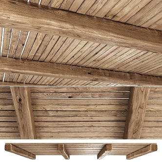 Quiet Wind Eave Roof Wooden Roof Ceiling Beam Wooden Strip Wooden Ceiling for Homestay 3d model