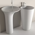 White Pedestal Washbasins With Modern Sleek Design In Bathroom Interior