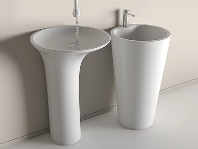 White Pedestal Washbasins With Modern Sleek Design In Bathroom Interior 3d model