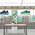 Shopping Mall Shoe Counter With Large Screen Display And Diverse Sneaker Collection On Shelves