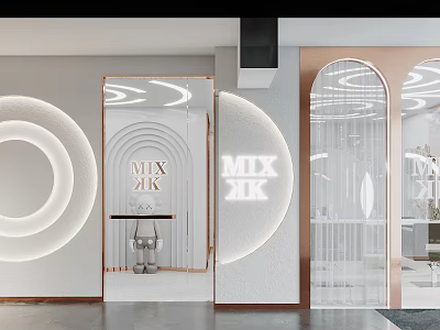 Modern MIX MIX Mall Store Front With Glass Doors Curved Arches And Lighting 3d model
