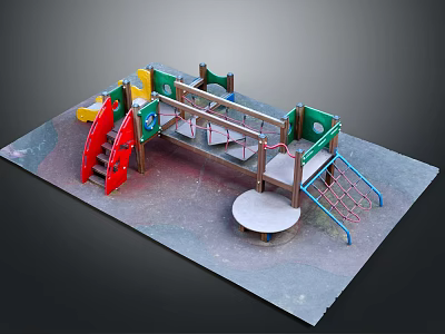 Outdoor Colorful Playground Equipment With Slide Climbing Frame And Round Platform 3d model