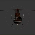 Red And White Weathered Helicopter With Rotors On Smooth Surface Reflection