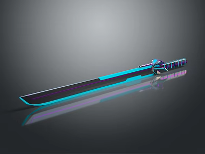 Futuristic Glowing Sword With Blue Purple Metallic Blade And Reflective Surface 3d model