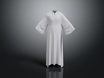 White Robe with Flowy Long Sleeves and Loose Floor Length Fit 3d model
