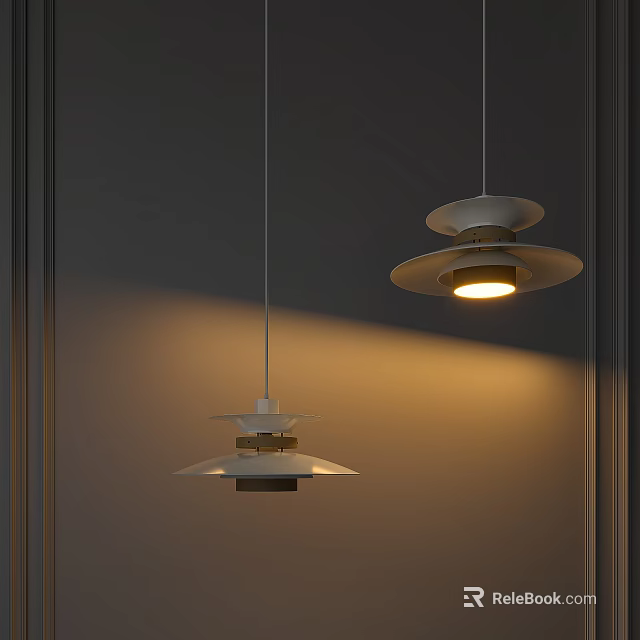 Modern Pendant Lights With Layered Design And Warm Glow Hanging Against Gray Wall 3d model 
