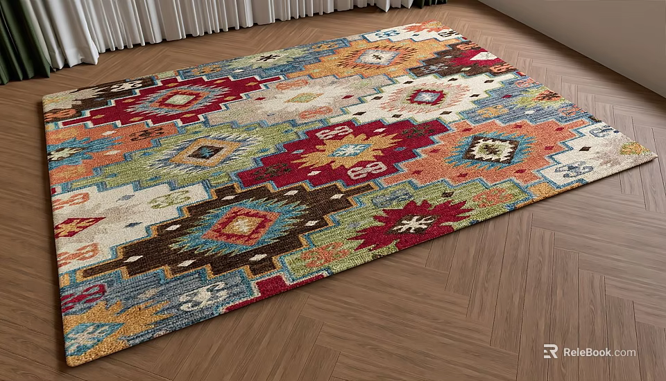 Stylish Square Rug Featuring Colorful Geometric Patterns For Indoor Home Decor 3d model 