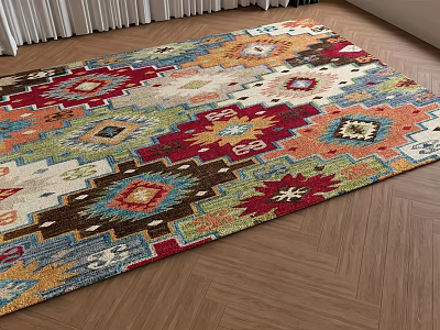 Stylish Square Rug Featuring Colorful Geometric Patterns For Indoor Home Decor 3d model