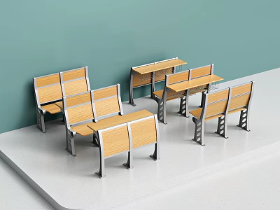 Wooden Table And Chair Set With Metal Frame And Light Green Wall Background 3d model