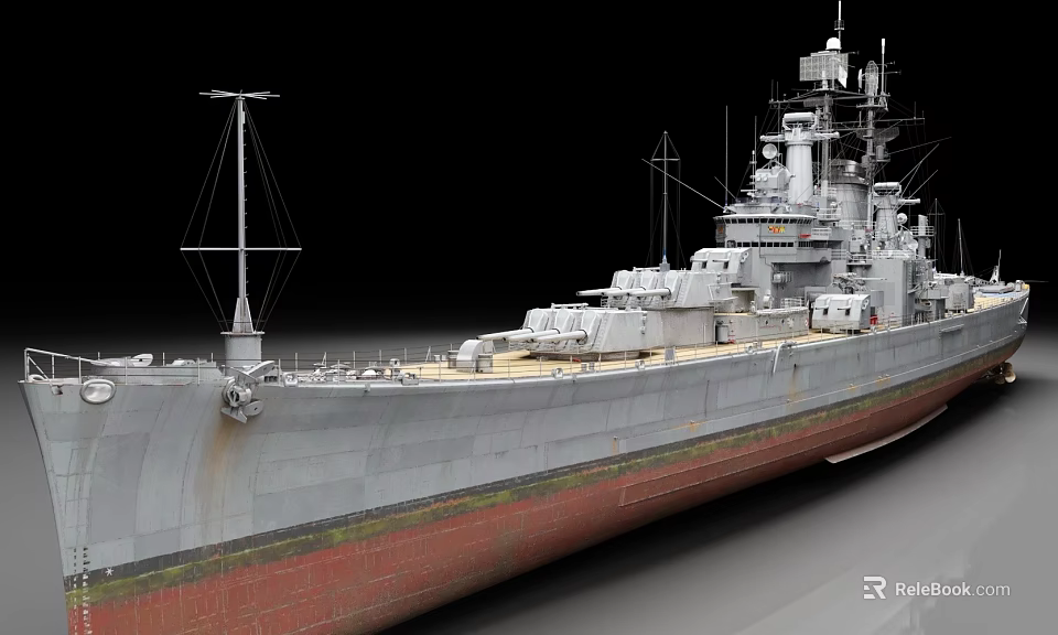 Gray Hull Battleship Featuring Red Bottom Upper Structure And Masts On Deck 3d model