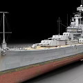Gray Hull Battleship Featuring Red Bottom Upper Structure And Masts On Deck 3d model