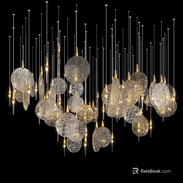 Modern Transparent Circular Chandeliers With Metal Hanging Wires And Warm Lighting 3d model 
