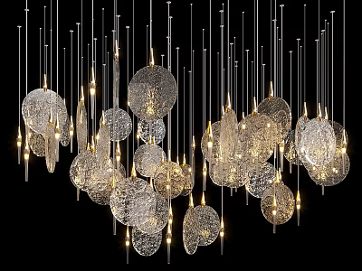 Modern Transparent Circular Chandeliers With Metal Hanging Wires And Warm Lighting 3d model