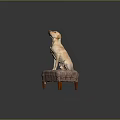 Labrador Dog Sitting On Patterned Upholstered Stool Looking Up Against Neutral Background 3d model
