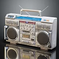 Vintage Silver Boombox Stereo System With Dual Speakers Antenna And Retro Handle