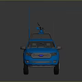 Blue Double Cab Pickup Truck Featuring Roof Rack Antenna And White Display Board