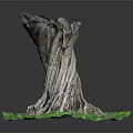 Natural Wooden Stump Sculpture with Intricate Roots and Green Stone Base