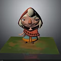 3D Animated Character With Red Hooded Cloak White Hair Smiling Standing On Green Grass