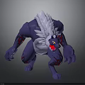 Fantasy Beast With Blue Muscular Body White Mane Red Markings And Aggressive Stance