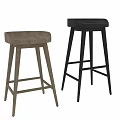 Modern Minimalist Bar Stools With Light Oak Seat And Black Metal Legs