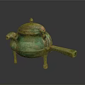 Ancient Bronze Sculpture Vessel With Animal Head Lid Three Legs And Long Spout
