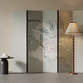 Decorative Room Divider Screen With Intricate Pattern Floor Lamp And Small Table With Cup 3d model