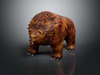 Artistic Brown Bear Sculpture With Textured Fur And Sharp Claws In Standing Pose 3d model