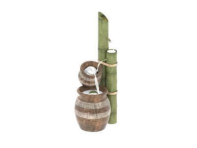 Art Installation With Wooden Barrels And Bamboo Featuring Decorative Water Design 3d model