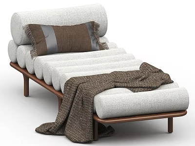Modern Light Gray Sofa Bed With Wooden Legs Brown Pillow And Blanket 3d model