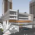 Modern Office Building Featuring Glass Curtain Walls And Open Plaza With Green Plants