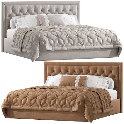 Double Beds With Light Gray And Brown Quilted Bedspreads Tufted Upholstered Headboards And Decorative Pillows 3d model
