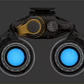 Commercial Equipment With Binocular Design Blue Glowing Lenses And Yellow Control Knob