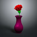 Hand Carved Flower Sculpture With Red Rose In Purple Vase On Gray Background